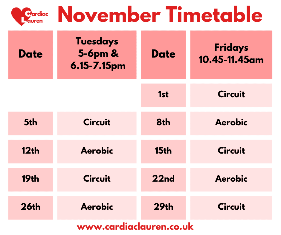 November 2024 - Purley F2F Class Timetable