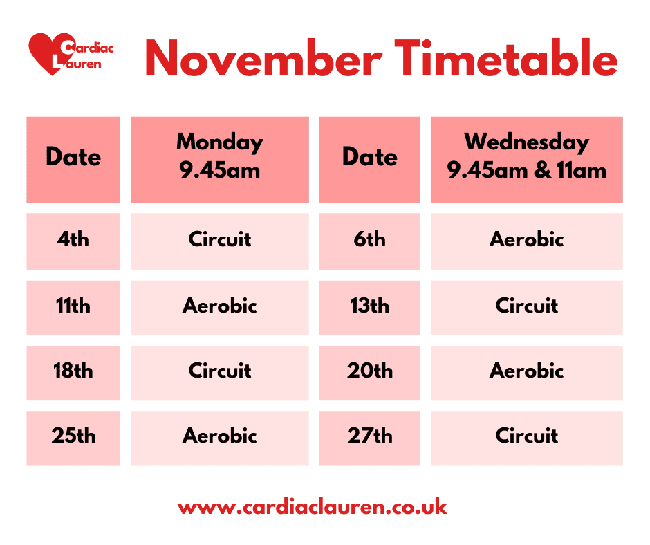 November 2024 - Surb F2F Class Timetable