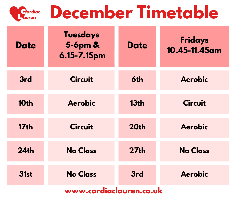 December 2024 - Purley F2F Class Timetable