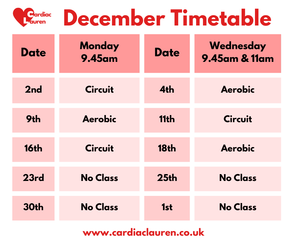 December 2024 - Surbiton F2F Class Timetable