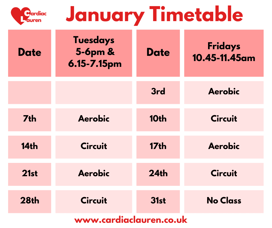 January 2025 - purley f2f class timetable