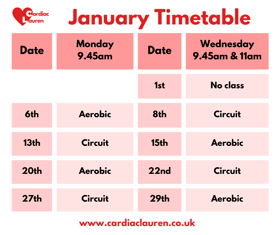 January 2025 - surbiton f2f class timetable