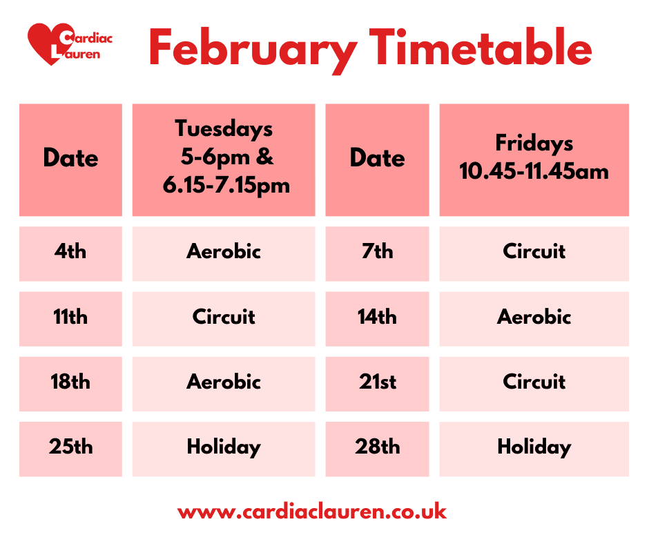 February 2025 - purley f2f class timetable