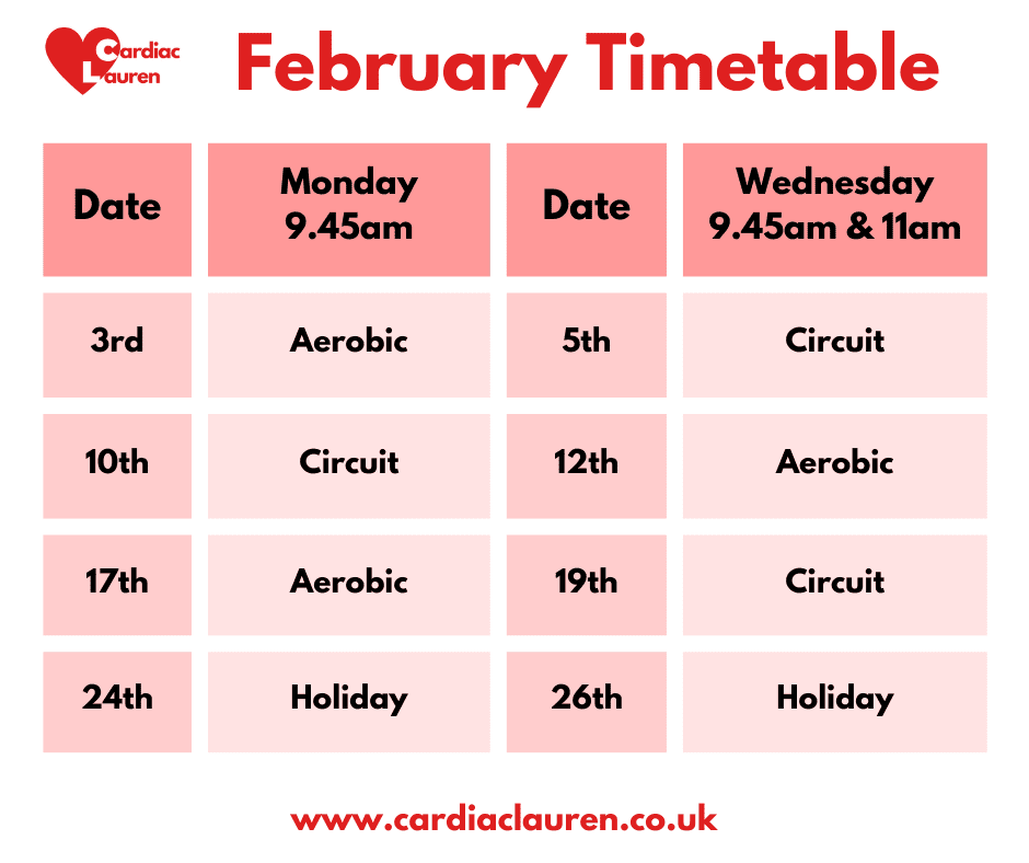 February 2025 - surbiton f2f class timetable